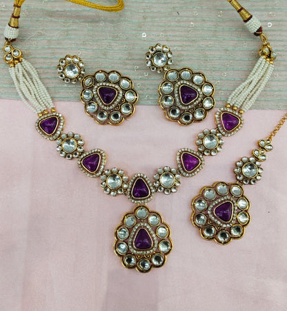 Purple Gold Kundan Necklace Indian Jewellery Kajal Set