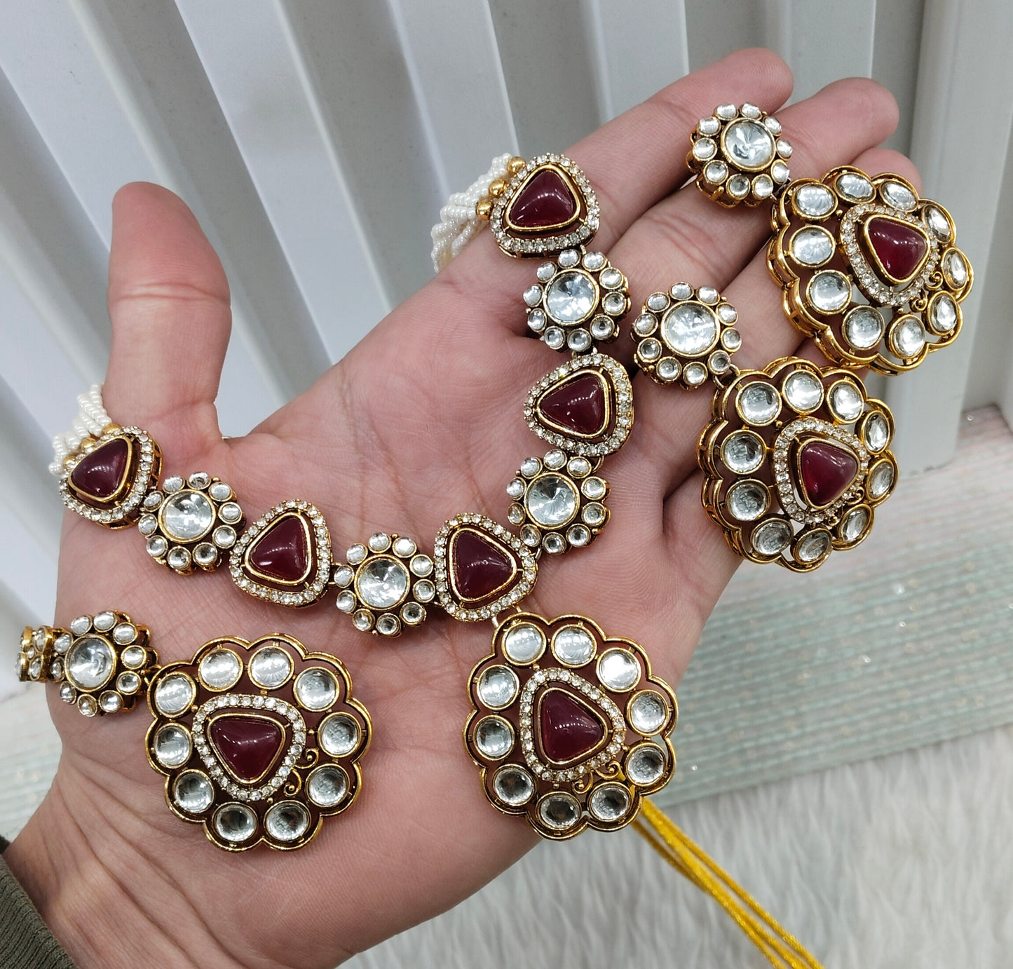 Maroon Gold Kundan Necklace Indian Jewellery Kajal Set