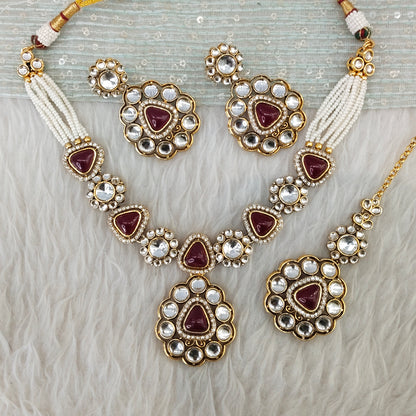 Maroon Gold Kundan Necklace Indian Jewellery Kajal Set