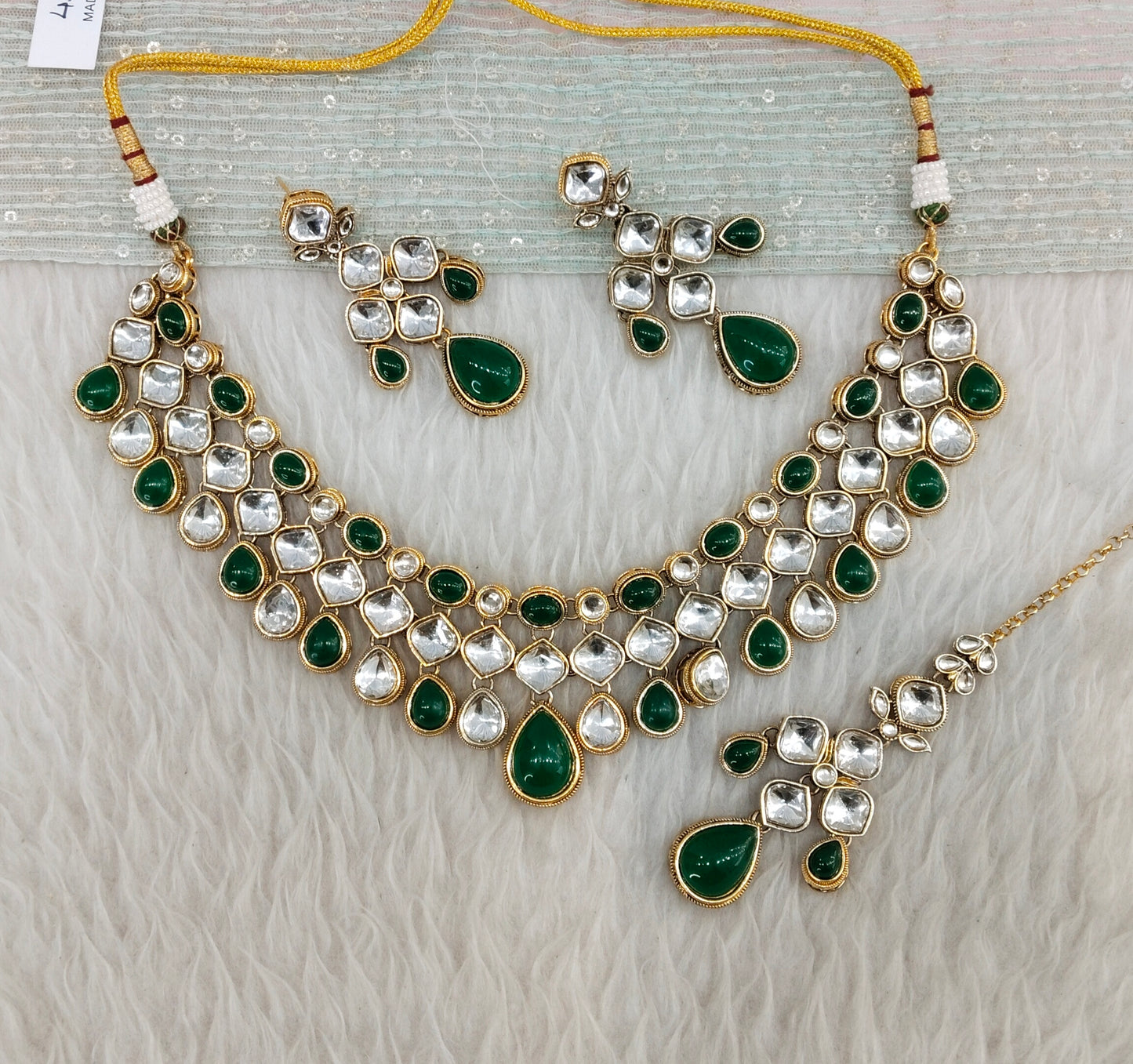 Green Gold Kundan Necklace Indian Jewellery Raveena Set