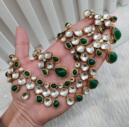 Green Gold Kundan Necklace Indian Jewellery Raveena Set