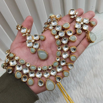 Pastel Gold Kundan Necklace Indian Jewellery Raveena Set