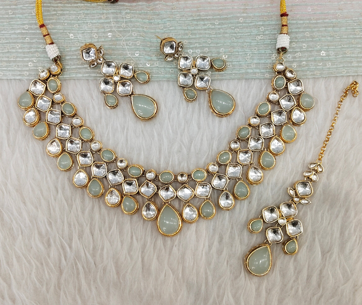 Pastel Gold Kundan Necklace Indian Jewellery Raveena Set