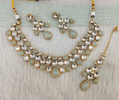 Pastel Gold Kundan Necklace Indian Jewellery Raveena Set