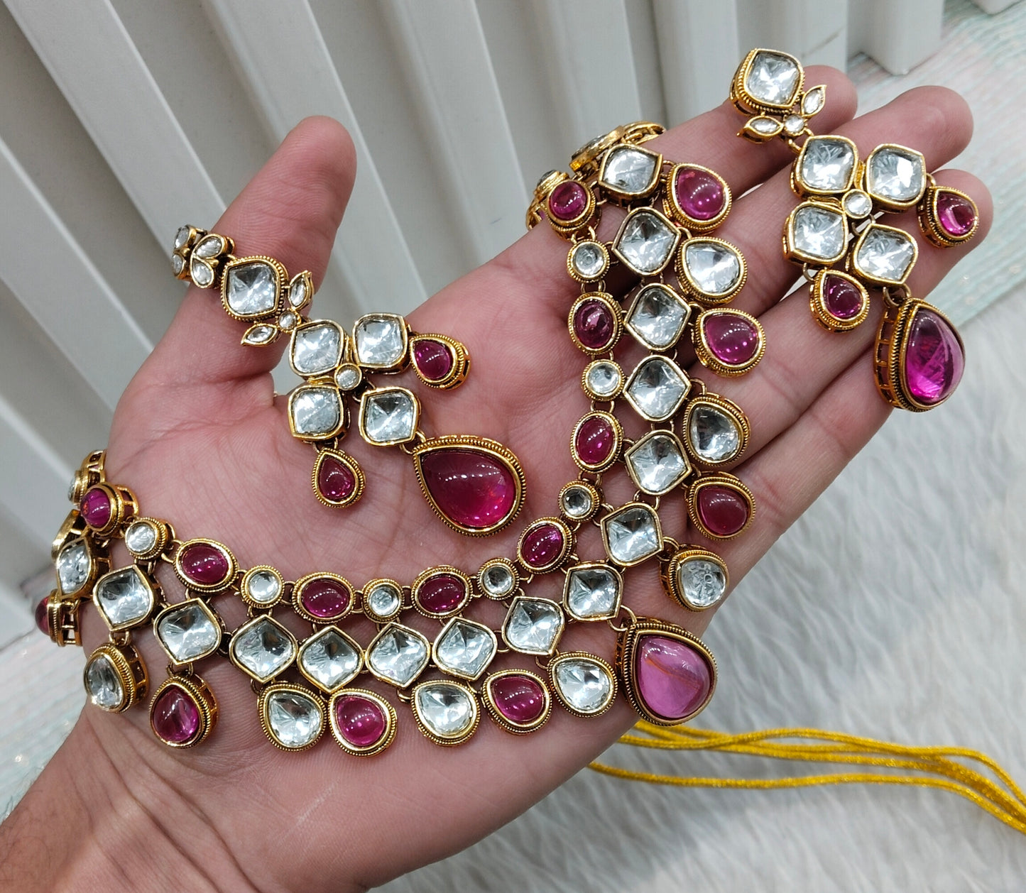 Rani Pink Gold Kundan Necklace Indian Jewellery Raveena Set