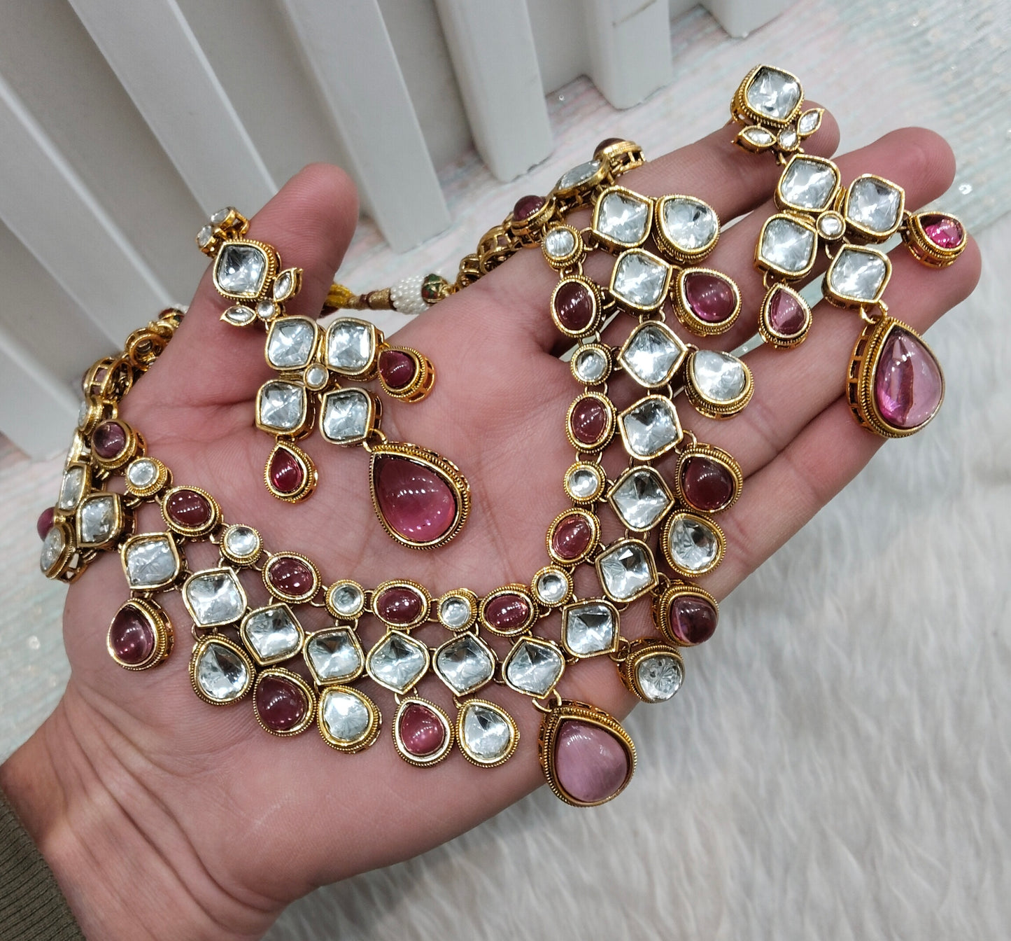 Purple Gold Kundan Necklace Indian Jewellery Raveena Set