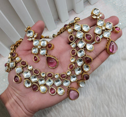 Purple Gold Kundan Necklace Indian Jewellery Raveena Set