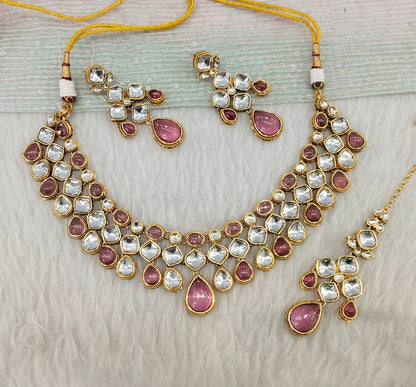 Purple Gold Kundan Necklace Indian Jewellery Raveena Set