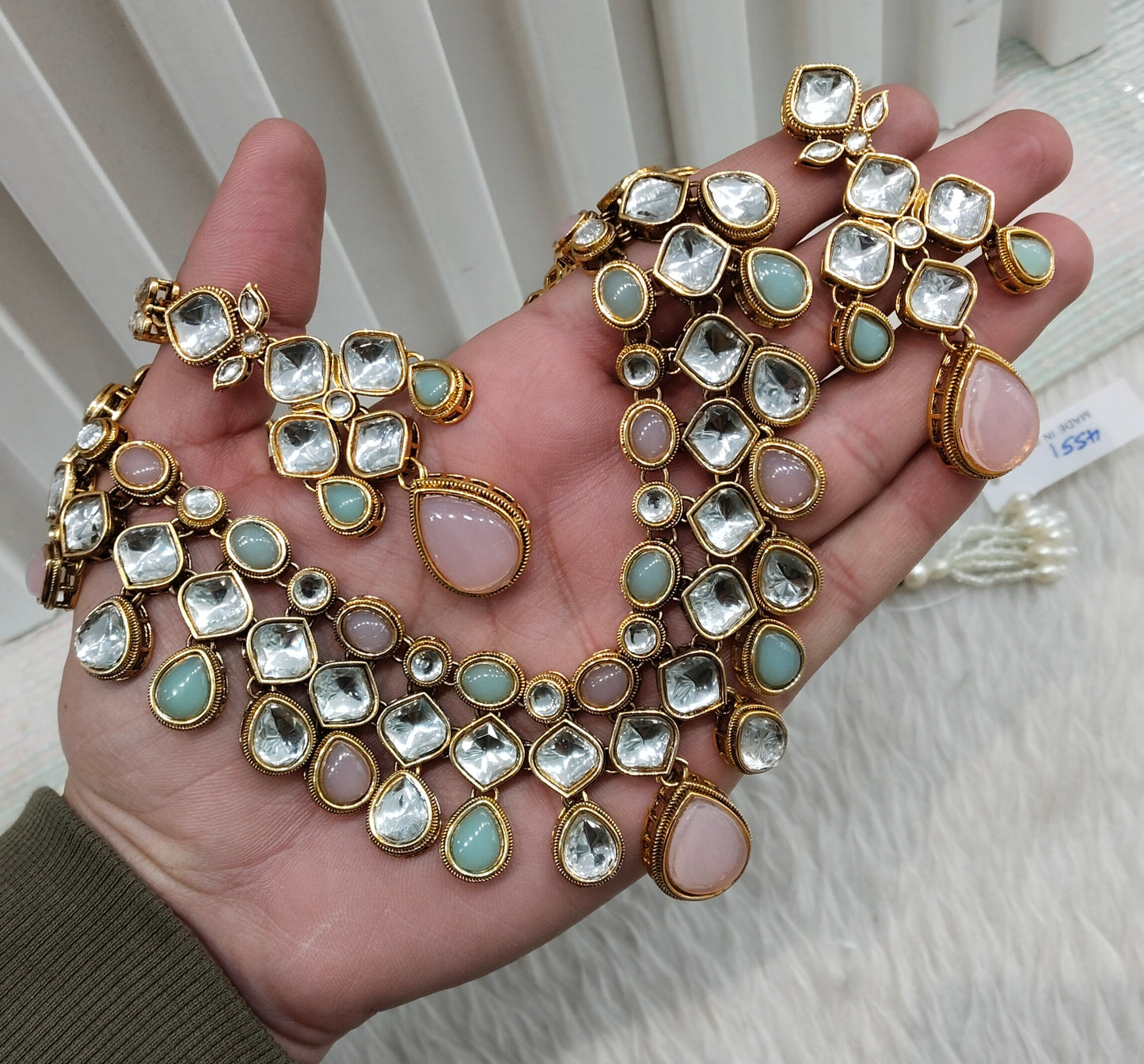 Pink Pastel Gold Kundan Necklace Indian Jewellery Raveena Set