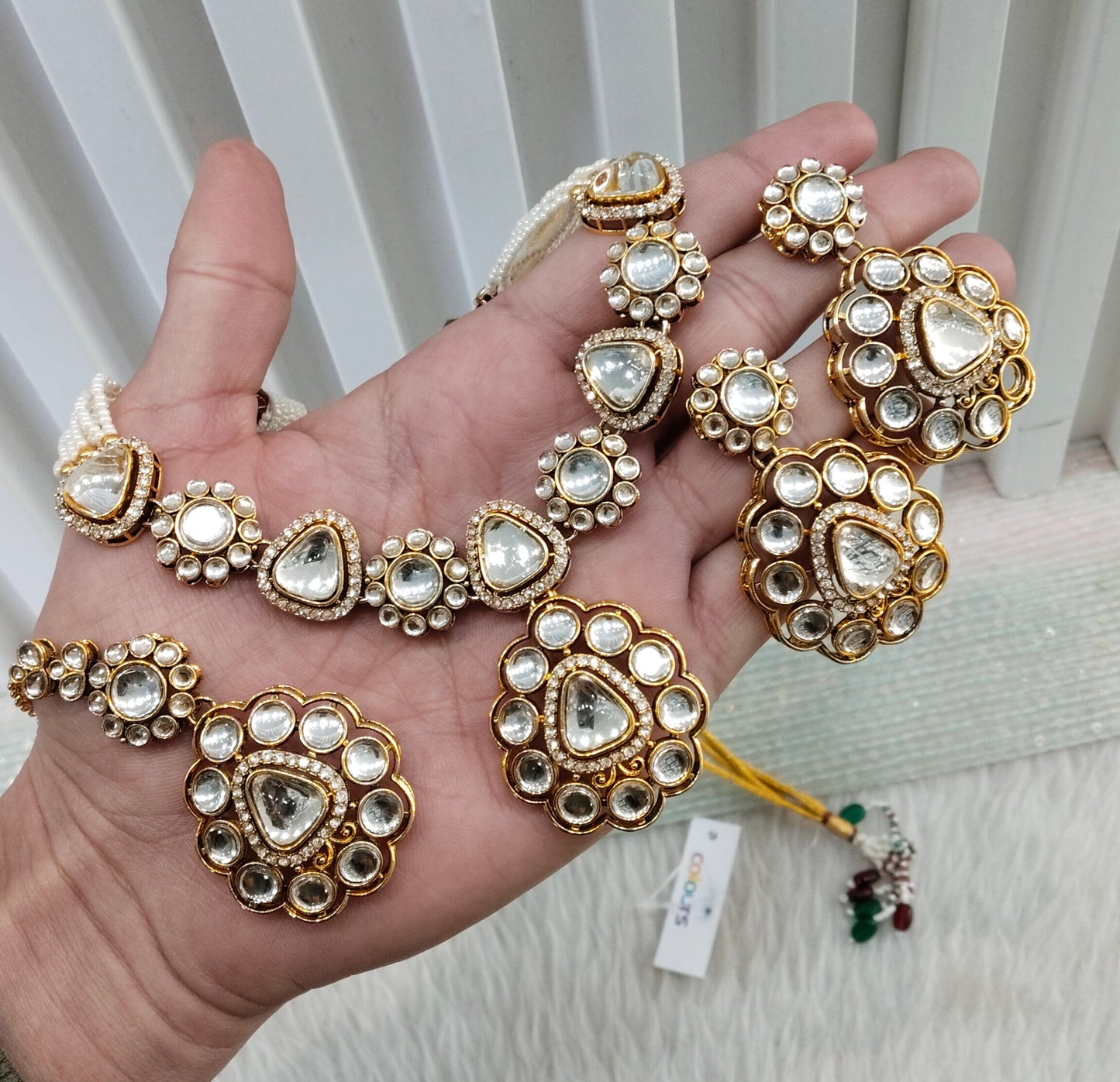 White Gold Kundan Necklace Indian Jewellery Kajal Set