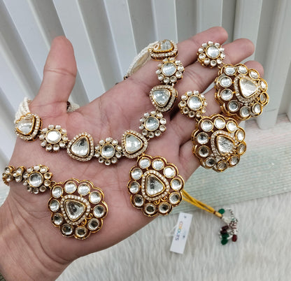 White Gold Kundan Necklace Indian Jewellery Kajal Set