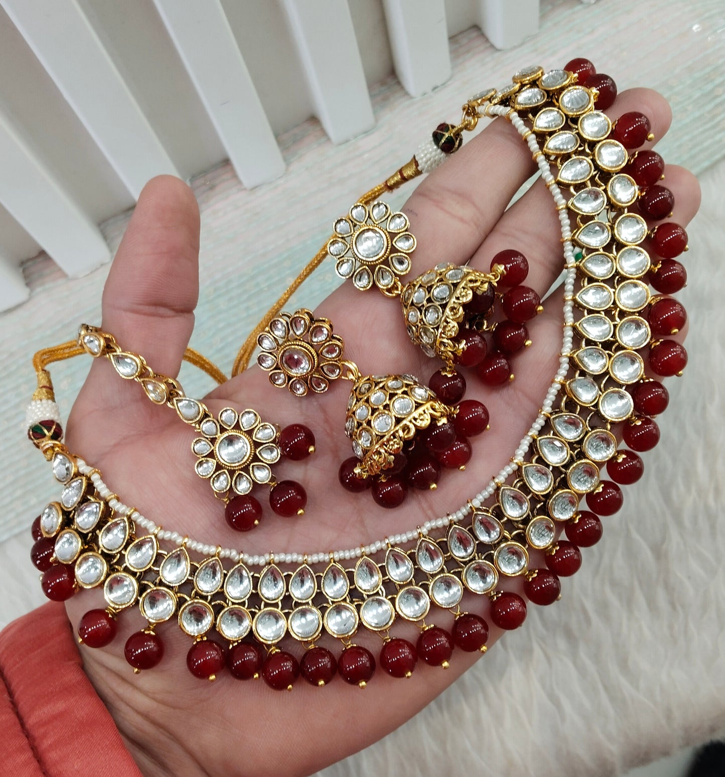 Ruby Gold Kundan Necklace Indian Jewellery Roshan Set