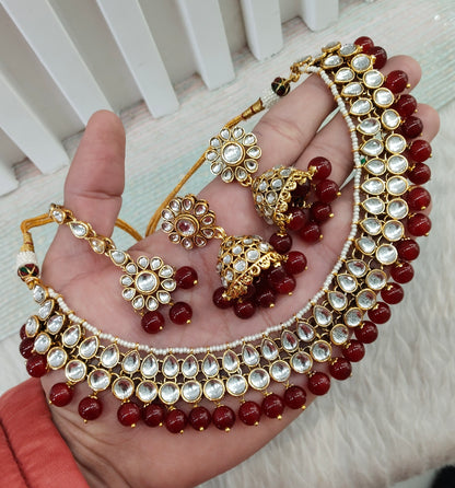 Ruby Gold Kundan Necklace Indian Jewellery Roshan Set