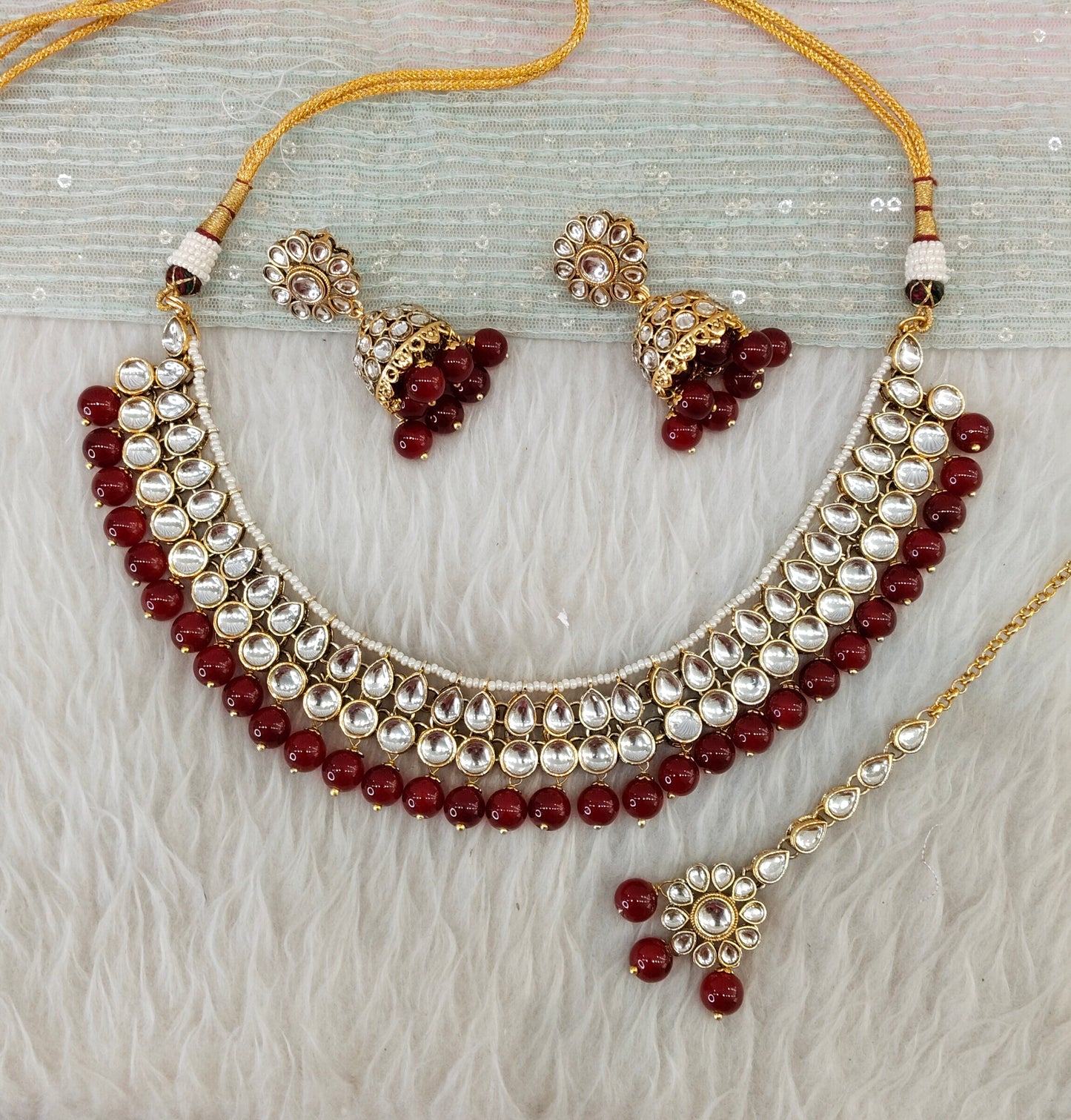 Ruby Gold Kundan Necklace Indian Jewellery Roshan Set