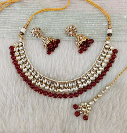 Ruby Gold Kundan Necklace Indian Jewellery Roshan Set