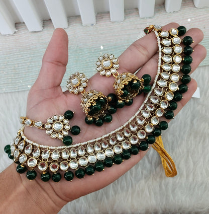 Green Gold Kundan Necklace Indian Jewellery Roshan Set