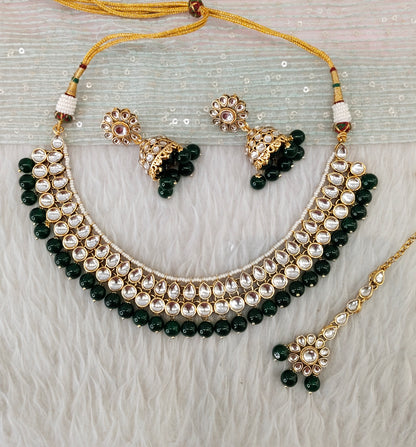 Green Gold Kundan Necklace Indian Jewellery Roshan Set