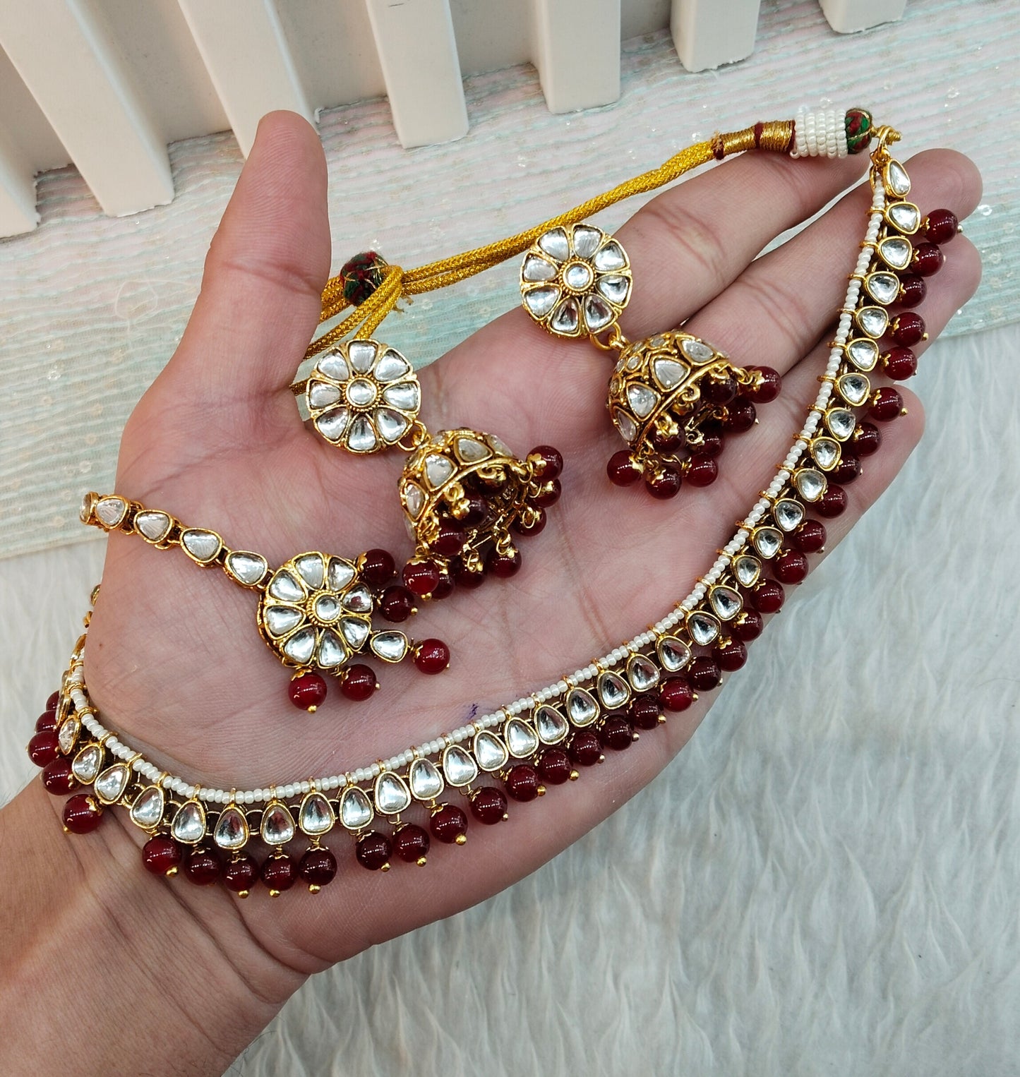 Maroon Gold Kundan Necklace Indian Jewellery Prince Set