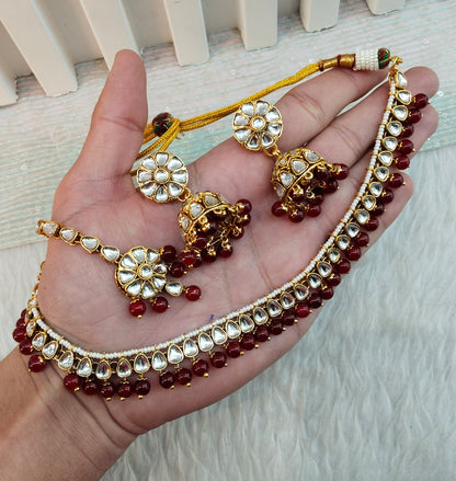 Maroon Gold Kundan Necklace Indian Jewellery Prince Set