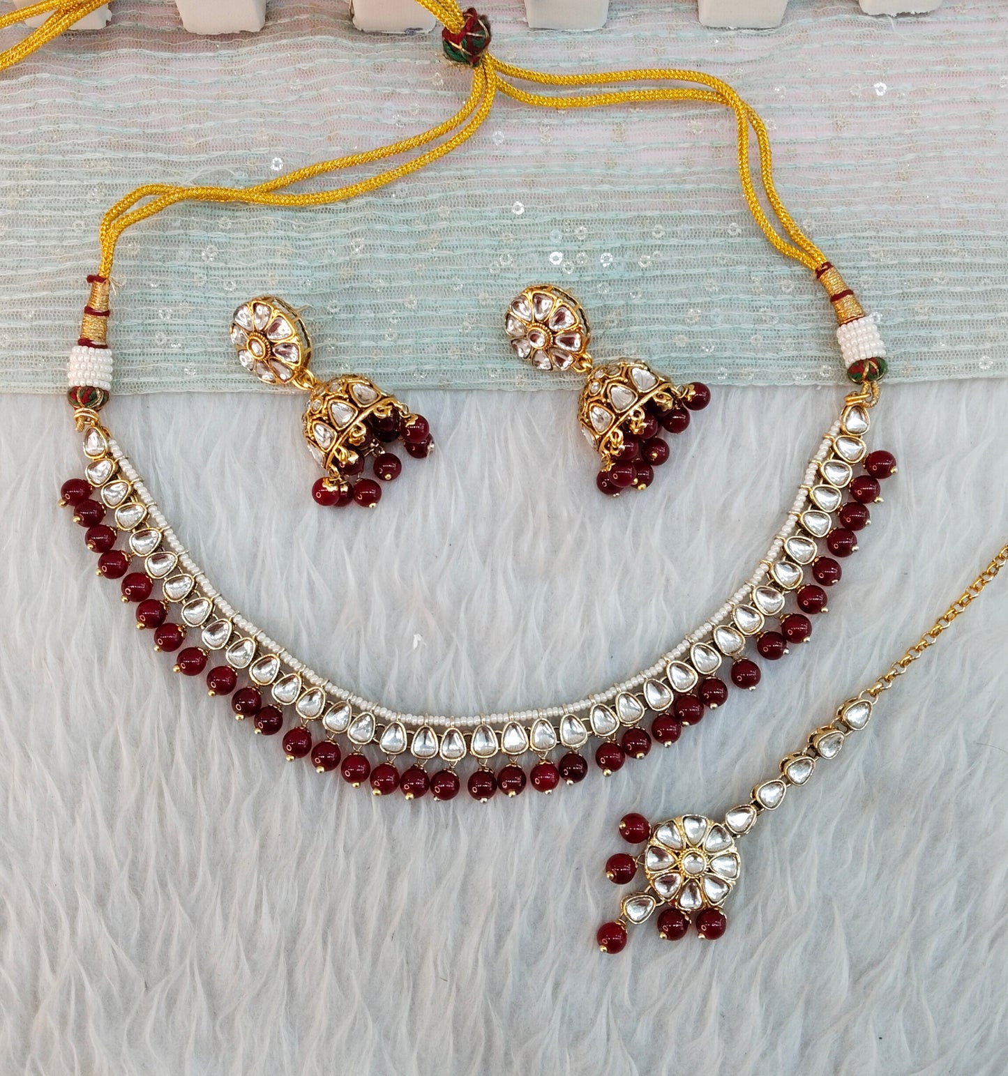 Maroon Gold Kundan Necklace Indian Jewellery Prince Set