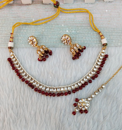 Maroon Gold Kundan Necklace Indian Jewellery Prince Set