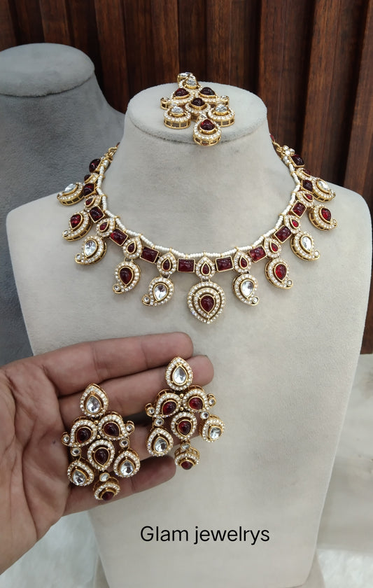 Maroon Gold Kundan Necklace Indian Jewellery Nimrat Set