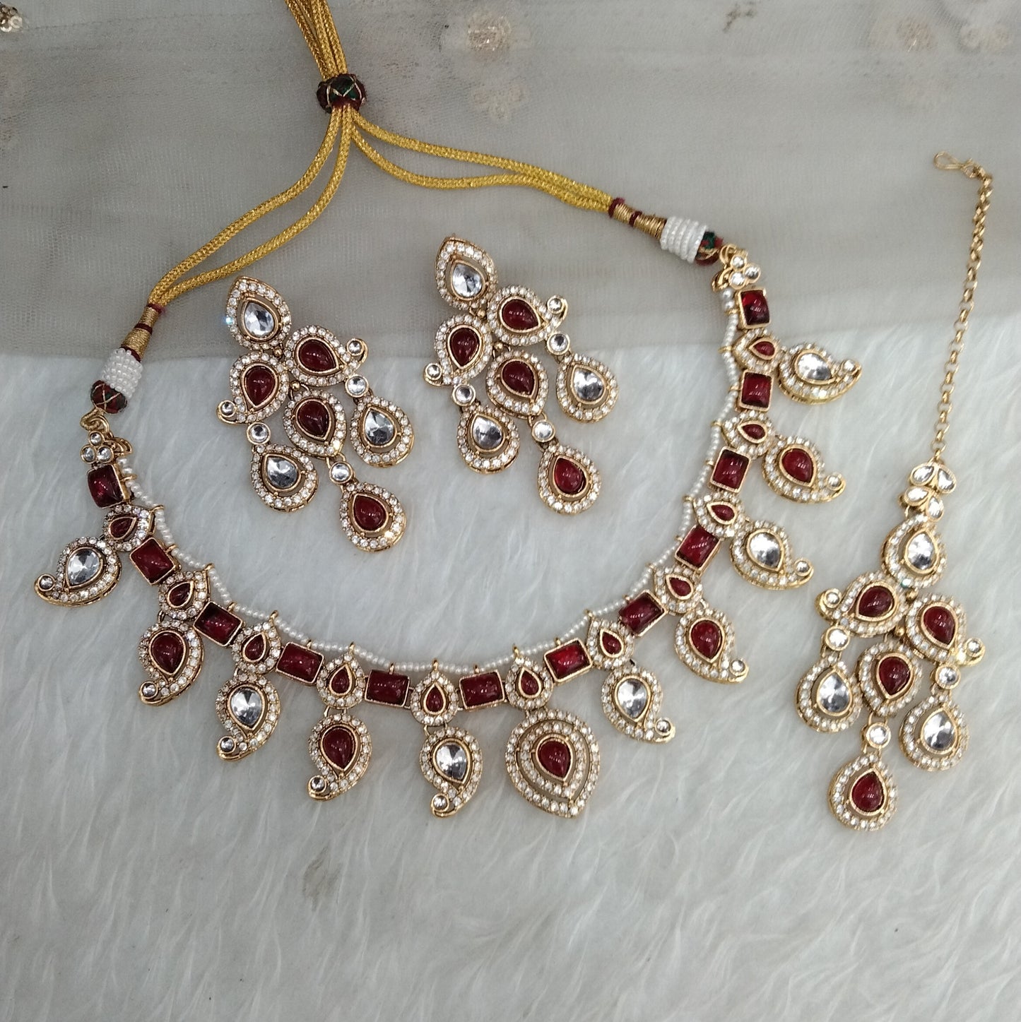 Maroon Gold Kundan Necklace Indian Jewellery Nimrat Set
