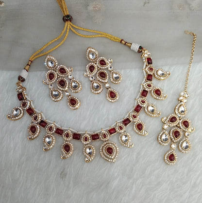 Maroon Gold Kundan Necklace Indian Jewellery Nimrat Set