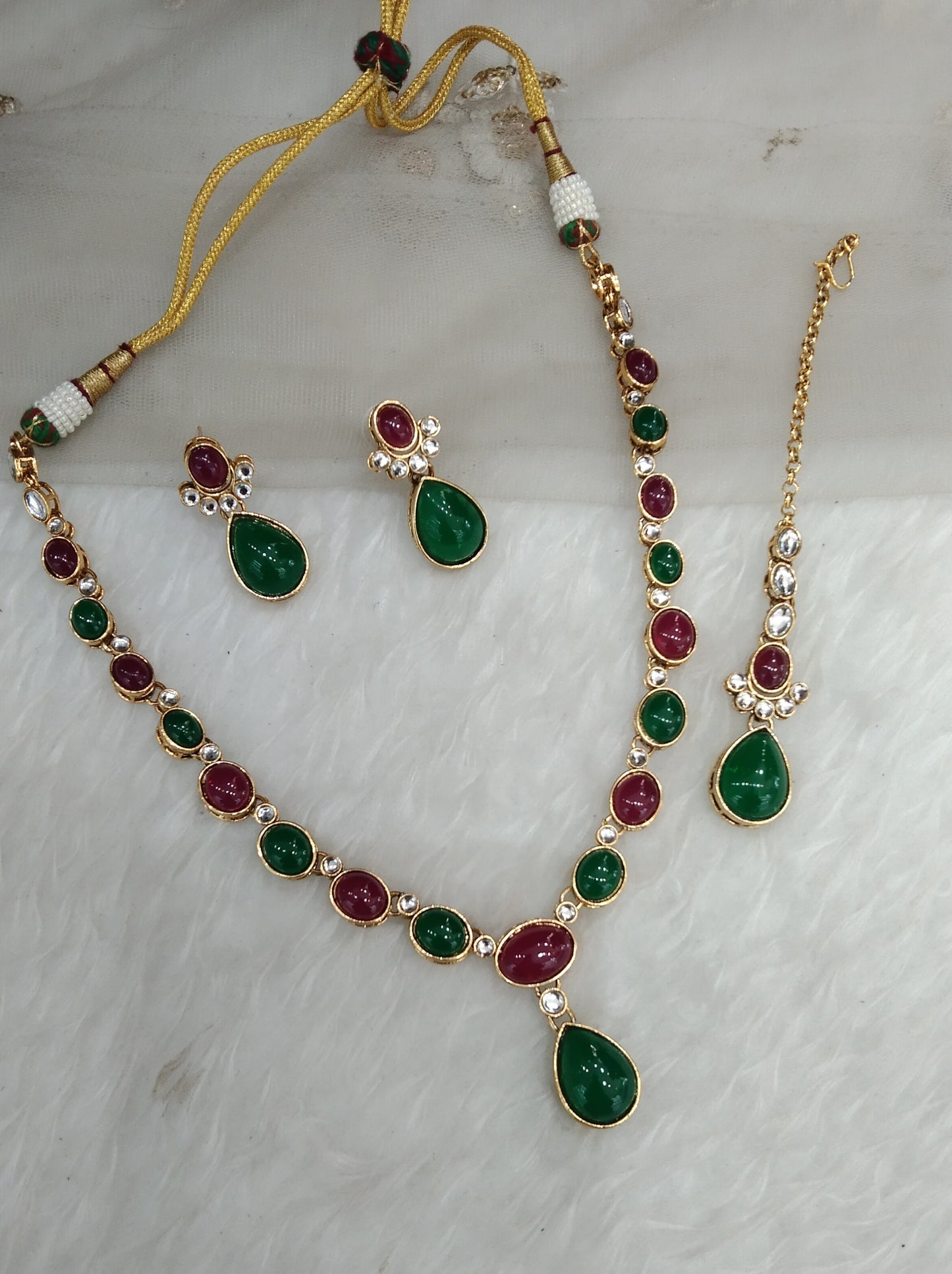 Ruby Green Gold Kundan Necklace Indian Jewellery Mahi Set