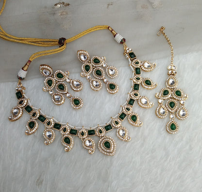 Green Gold Kundan Necklace Indian Jewellery Nimrat Set