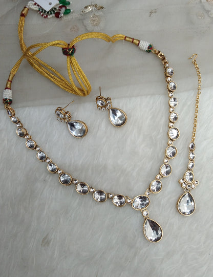 White Gold Kundan Necklace Indian Jewellery Mahi Set