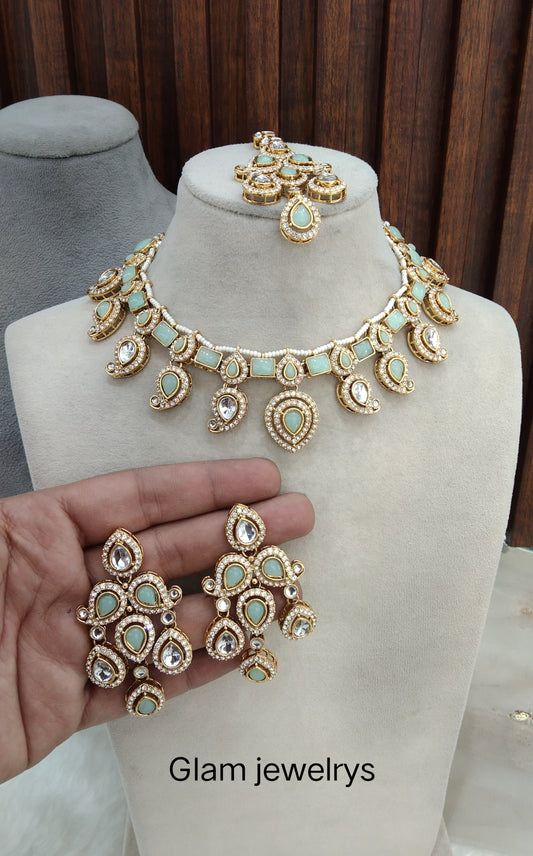 Pastel Gold Kundan Necklace Indian Jewellery Nimrat Set
