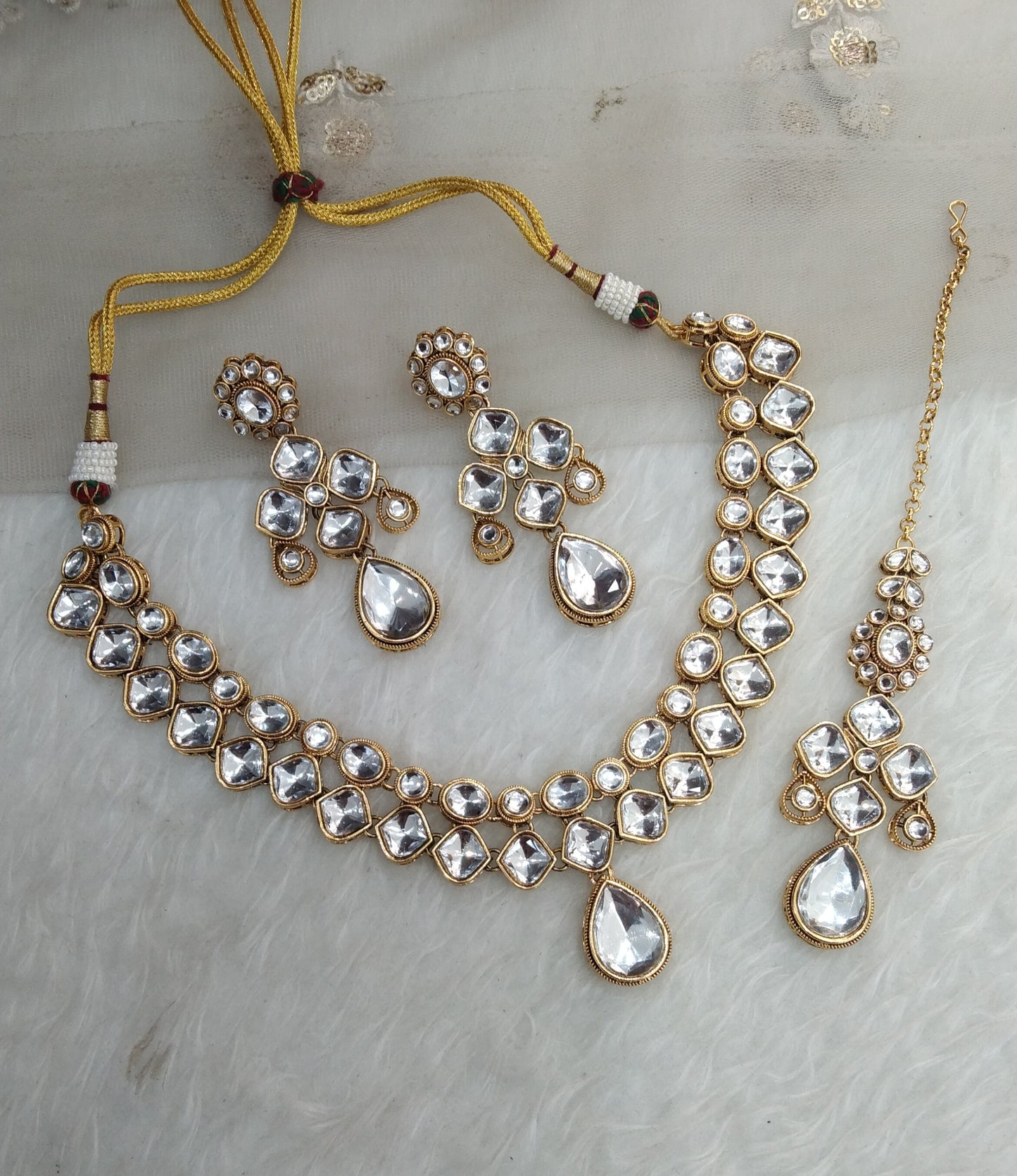 White Gold Kundan Necklace Indian Jewellery Rupy Set