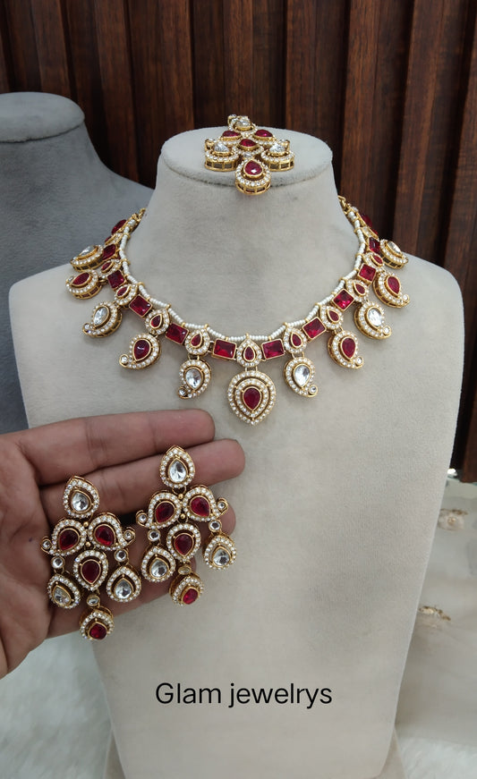 Majenta Gold Kundan Necklace Indian Jewellery Nimrat Set