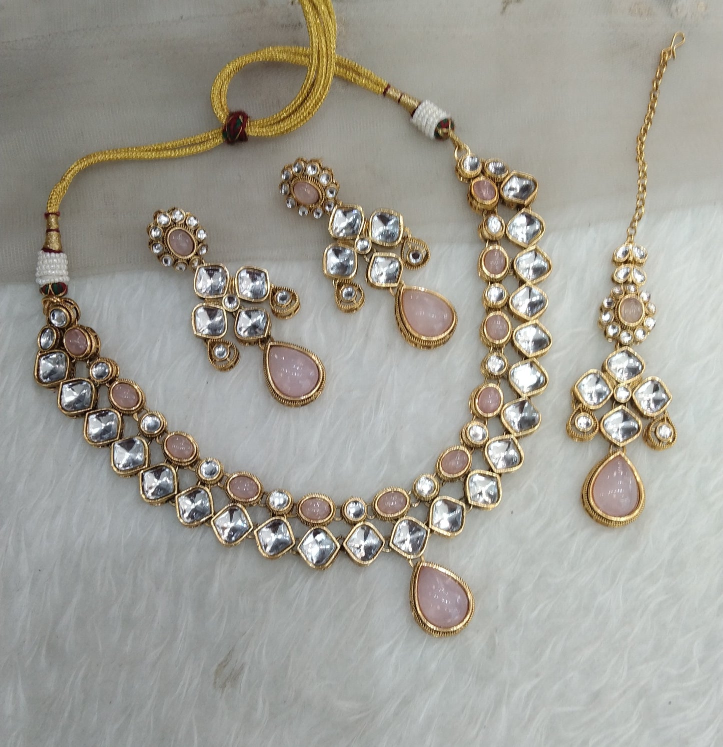 Pink Gold Kundan Necklace Indian Jewellery Rupy Set