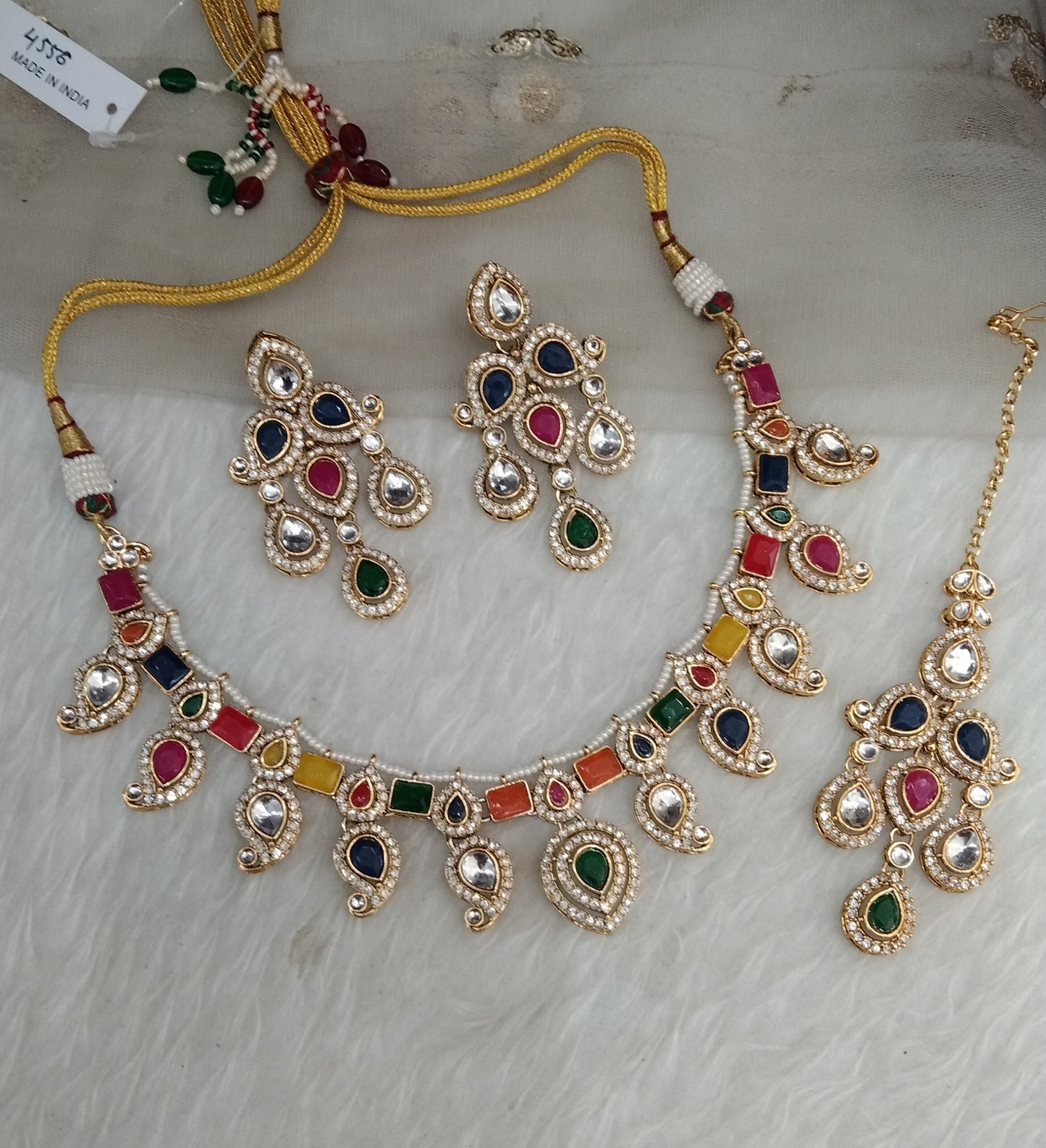 Multi Color Gold Kundan Necklace Indian Jewellery Nimrat Set