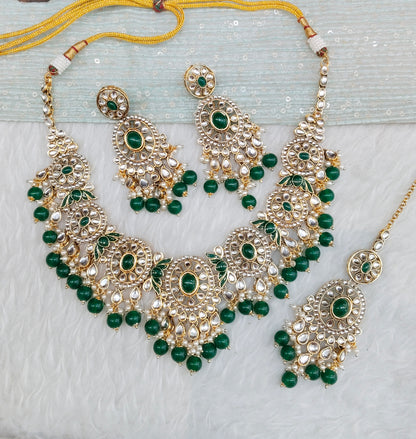 Green Gold Kundan Necklace Indian Jewellery Charvi Set