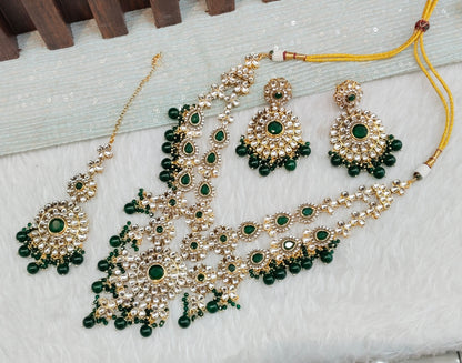 Green Gold Kundan Necklace Indian Jewellery Cello Set
