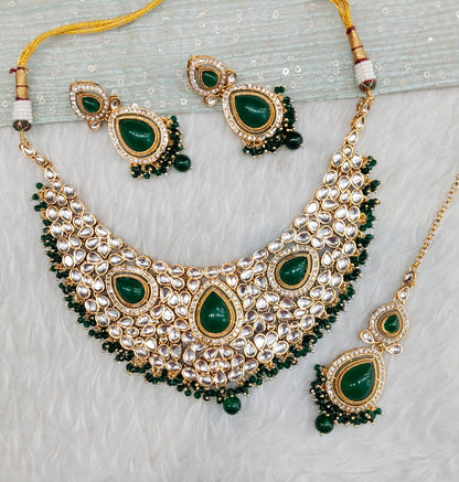 Green Gold Kundan Necklace Indian Jewellery College Set