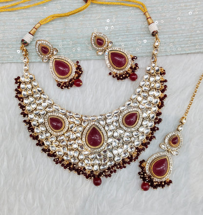 Maroon Gold Kundan Necklace Indian Jewellery College Set