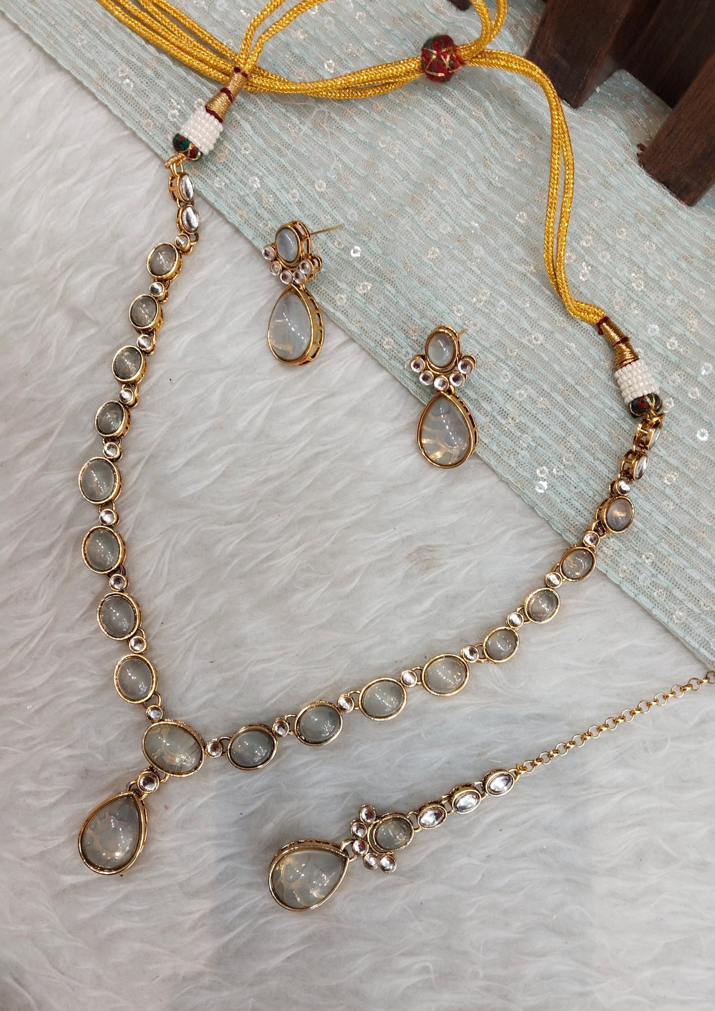 Pastel Green Gold Kundan Necklace Indian Jewellery Mahi Set