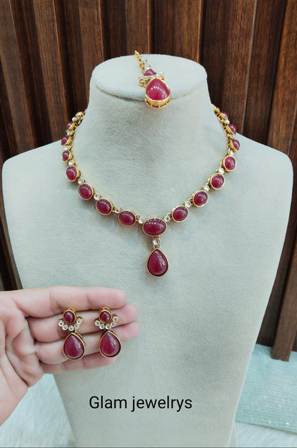 Maroon Gold Kundan Necklace Indian Jewellery Mahi Set