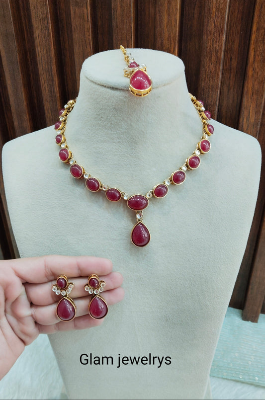 Maroon Gold Kundan Necklace Indian Jewellery Mahi Set