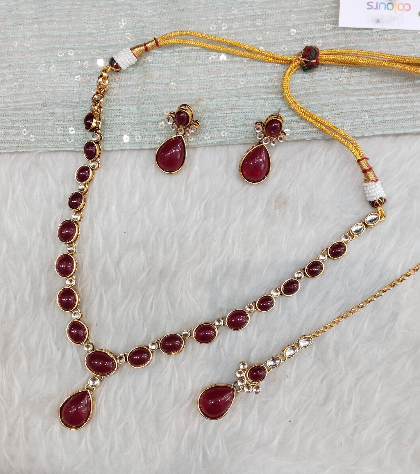 Maroon Gold Kundan Necklace Indian Jewellery Mahi Set