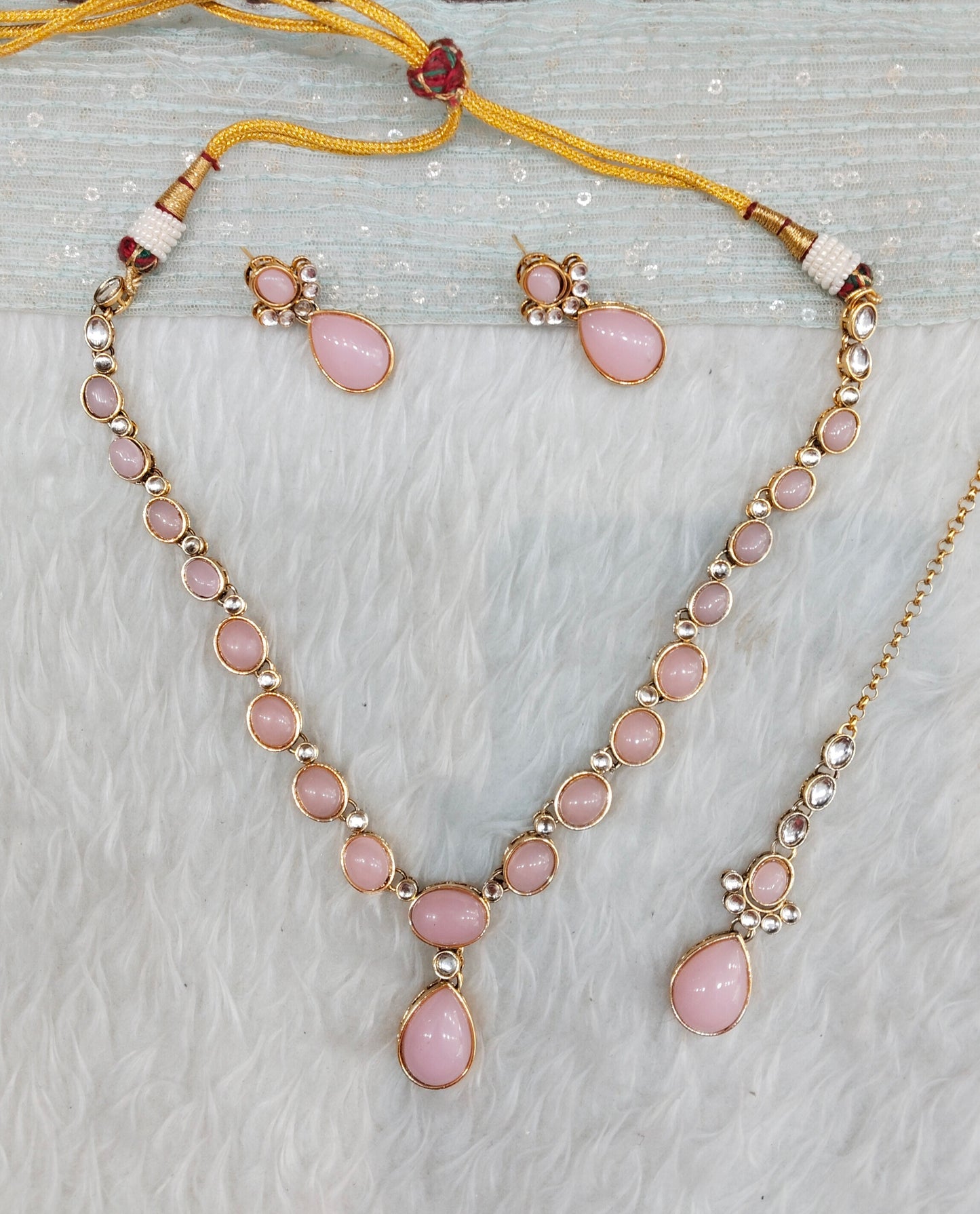 Pink Gold Kundan Necklace Indian Jewellery Mahi Set