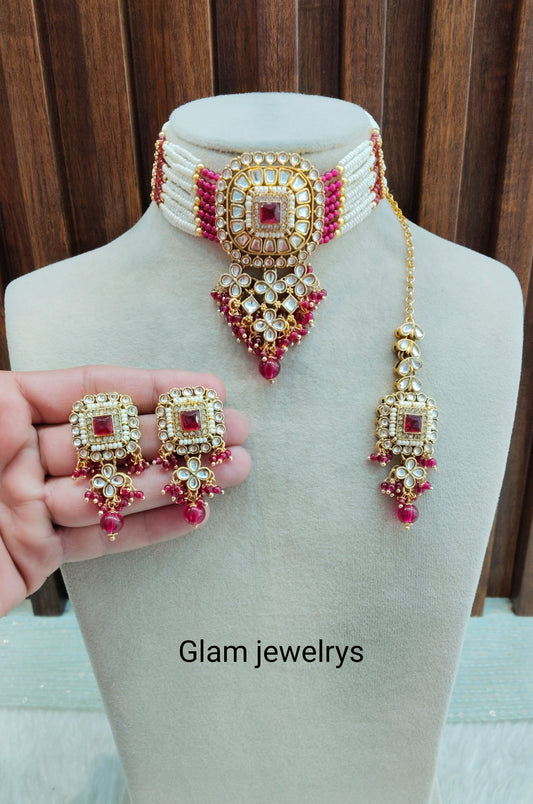 Majenta Kundan Choker Indian Jewellery Priya Set