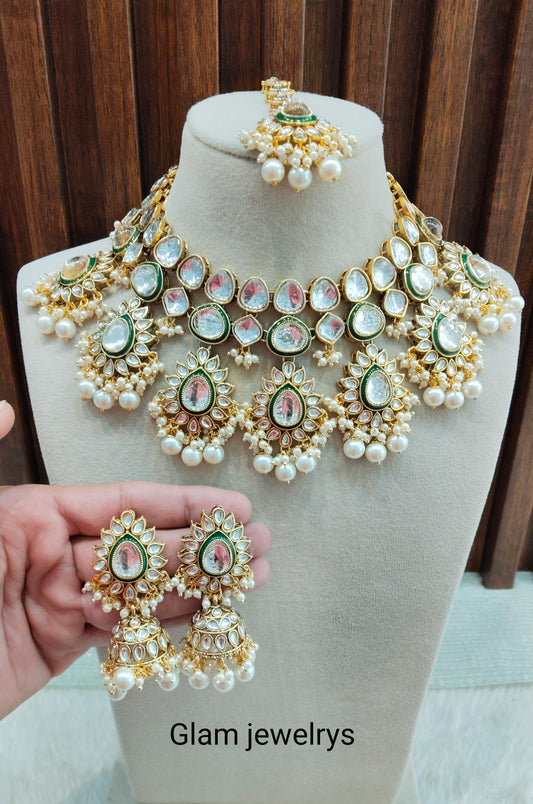 White Gold Kundan Necklace Indian Jewellery Homeland Set