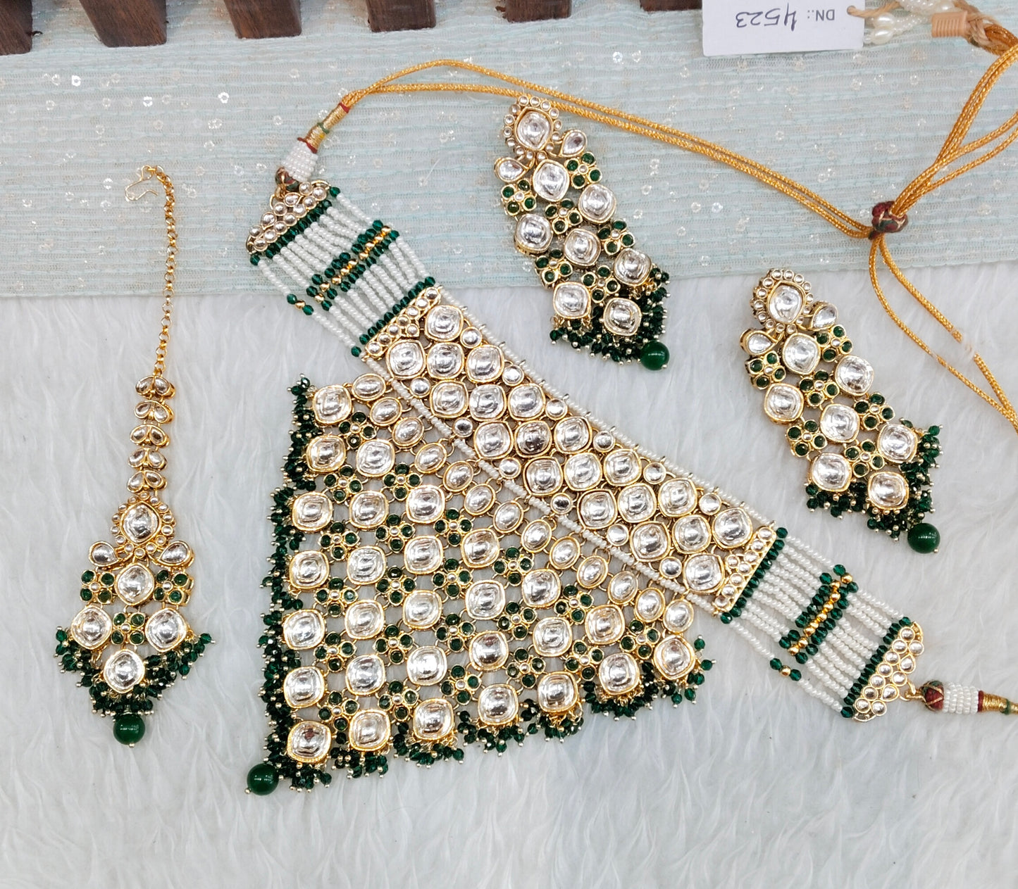 Green Gold Kundan Necklace Choker Necklace Jewellery Manvi Set