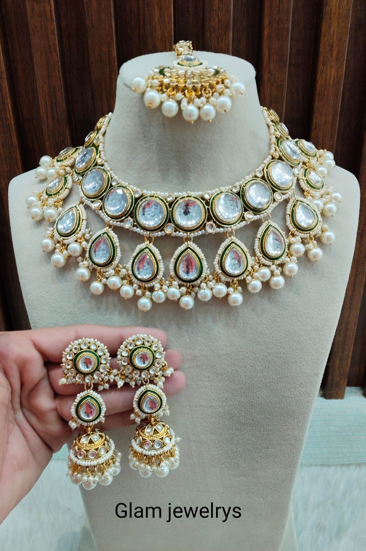 White Gold Kundan necklace Indian Jewellery Manu Set