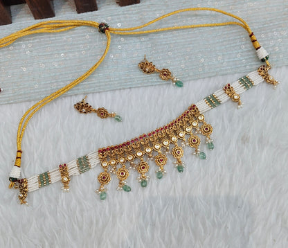 Ruby Sage Green Gold Polki Choker Indian Jewellery Simran Set
